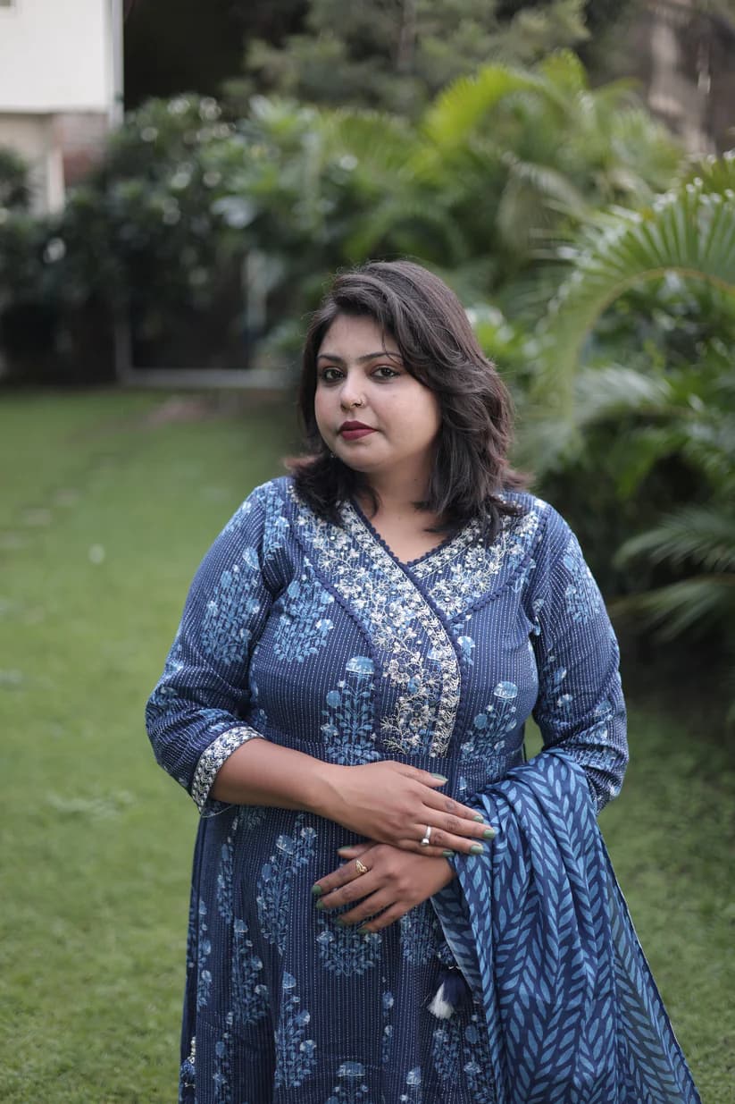 Women Printed Flared Anarkali Kurta with Pant Dupatta Suit Set