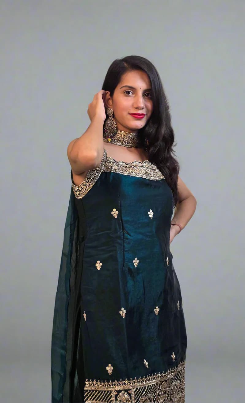 Elegant Embroidered Sharara Set with Dupatta